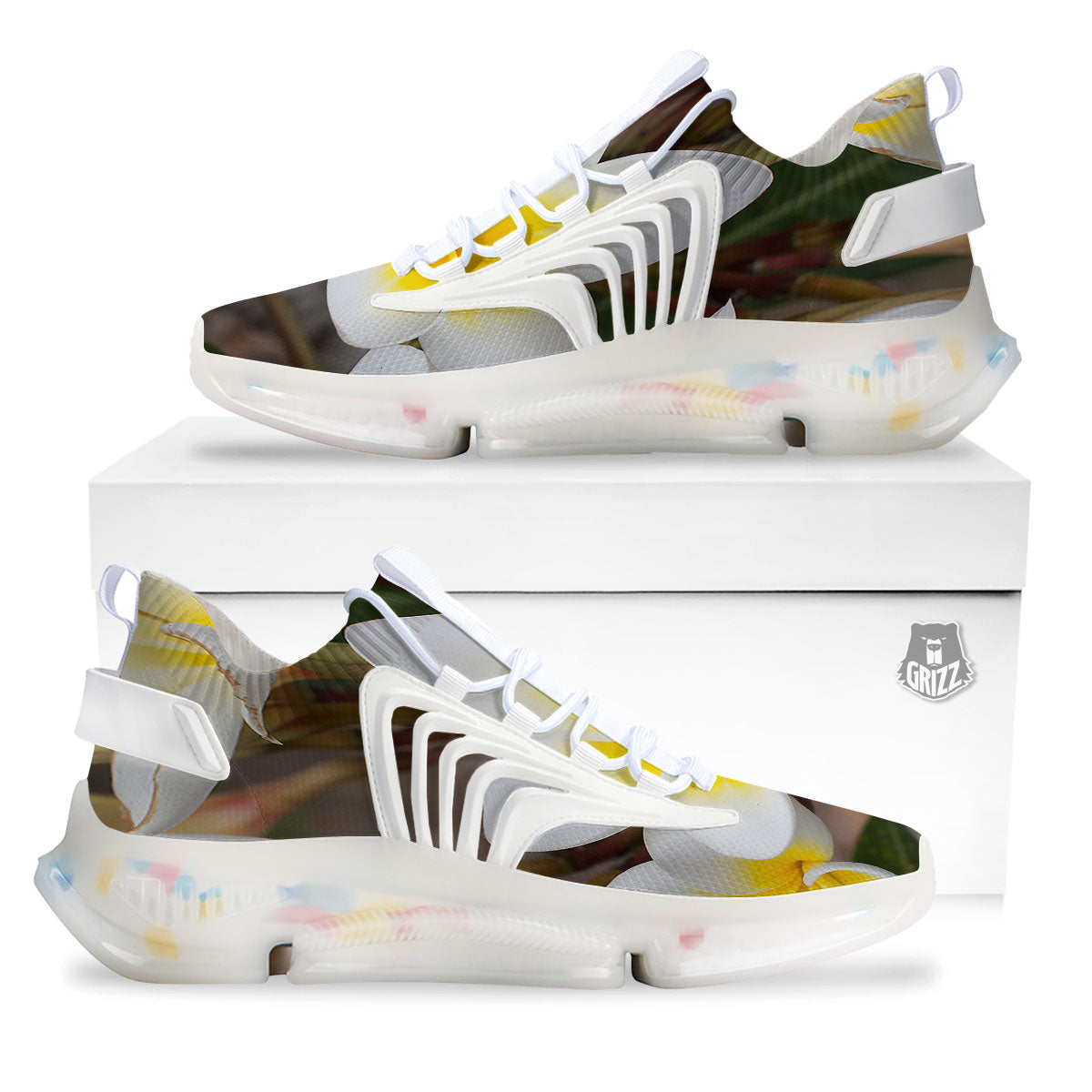 Flower Frangipani Print White Gym Shoes-grizzshop