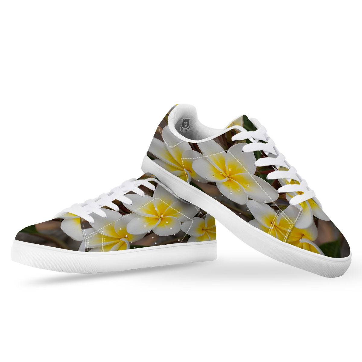 Flower Frangipani Print White Low Top Sneakers-grizzshop