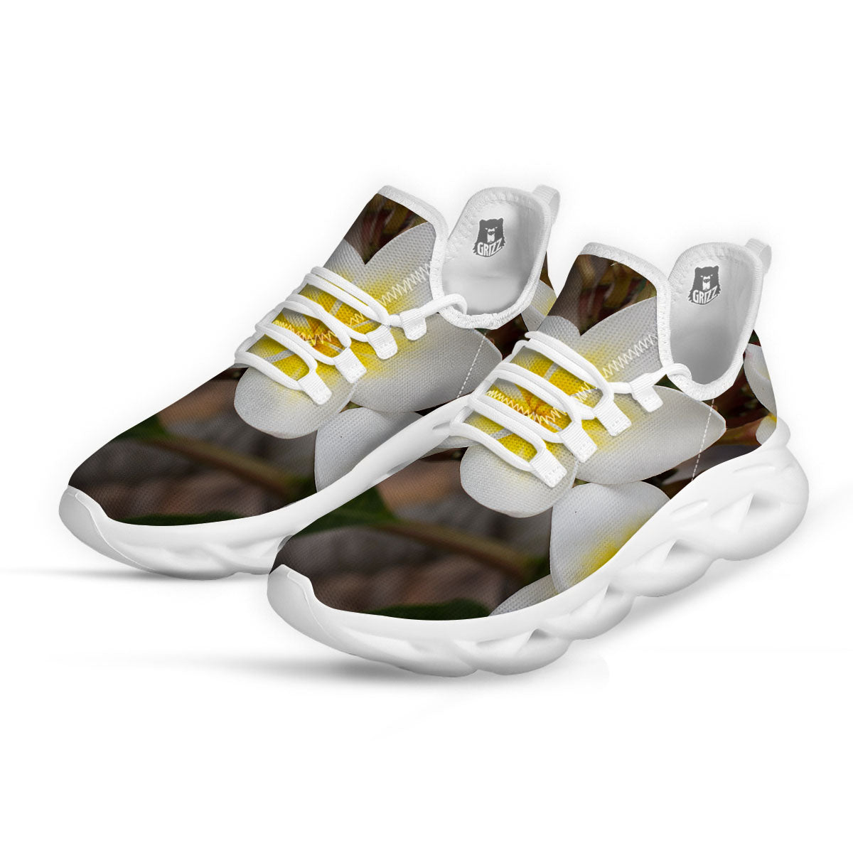 Flower Frangipani Print White Running Shoes-grizzshop