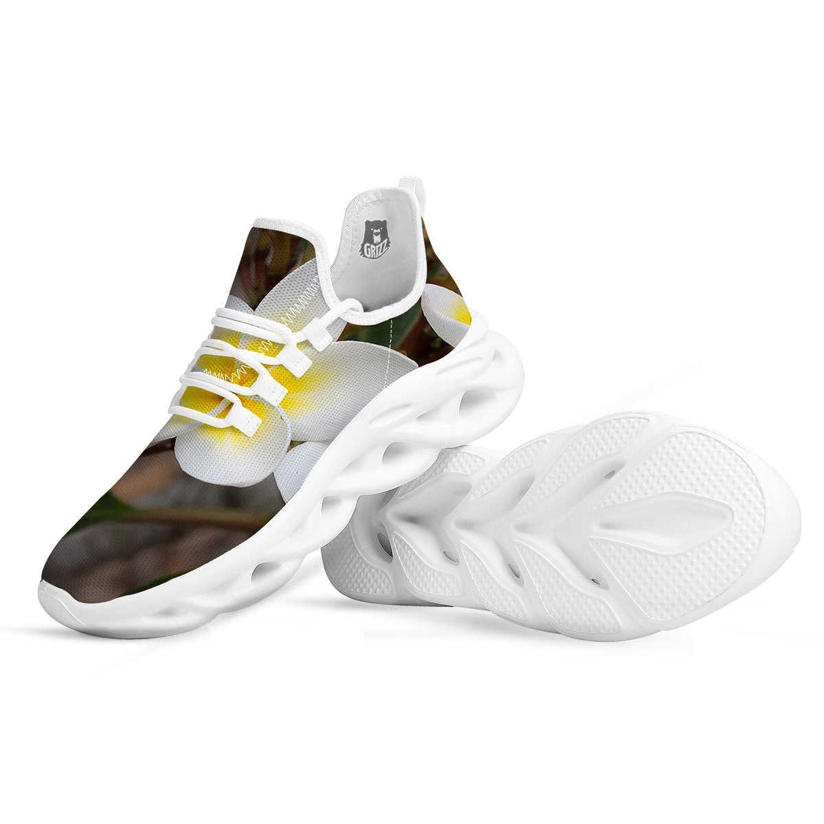 Flower Frangipani Print White Running Shoes-grizzshop