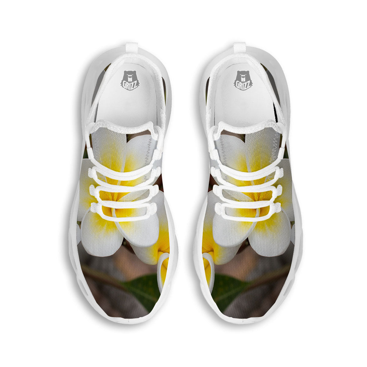 Flower Frangipani Print White Running Shoes-grizzshop