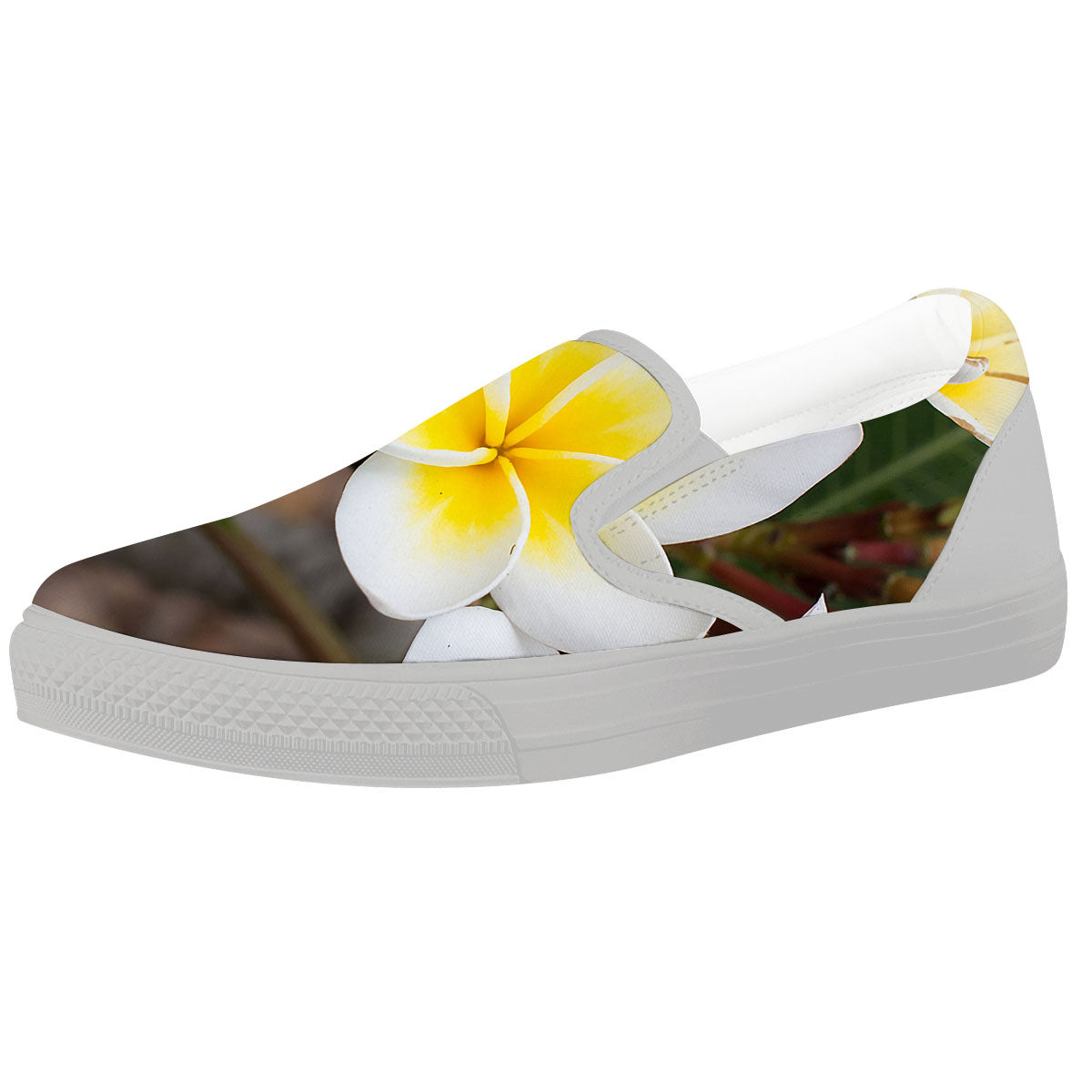 Flower Frangipani Print White Slip On Shoes-grizzshop