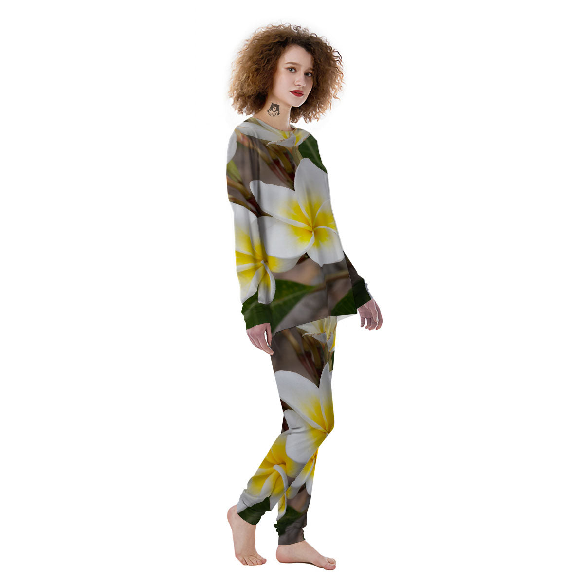 Flower Frangipani Print Women's Pajamas-grizzshop