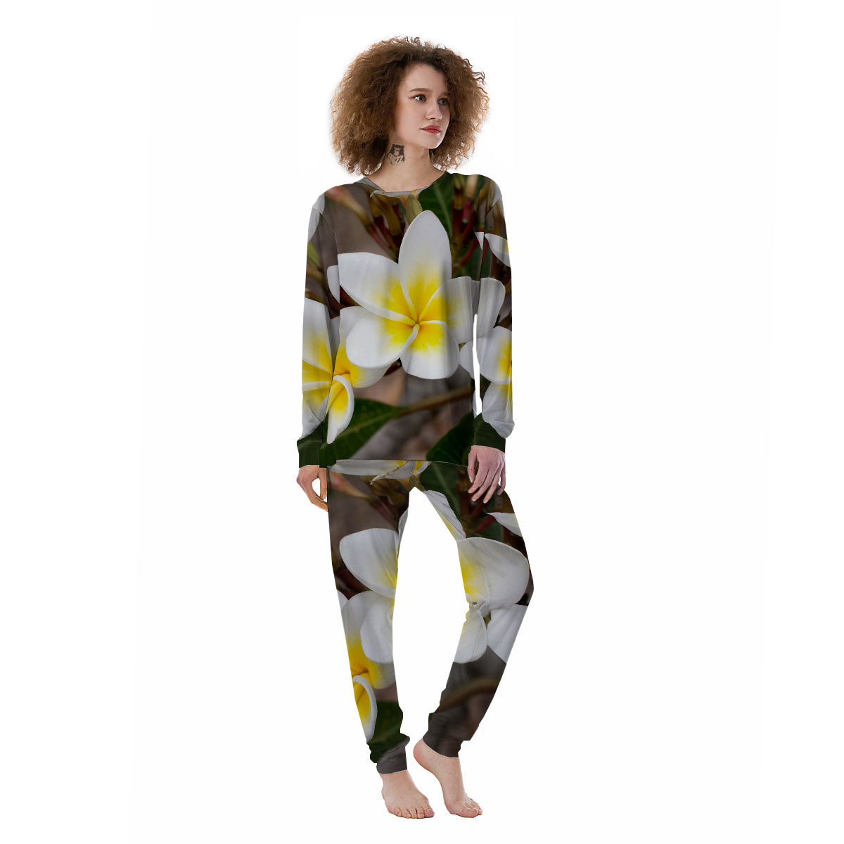 Flower Frangipani Print Women's Pajamas-grizzshop