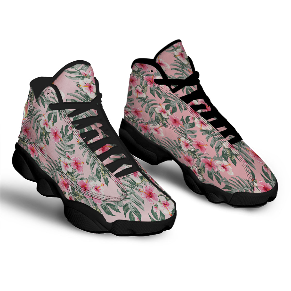 Flower Frangipani Tropical Print Pattern Black Basketball Shoes-grizzshop