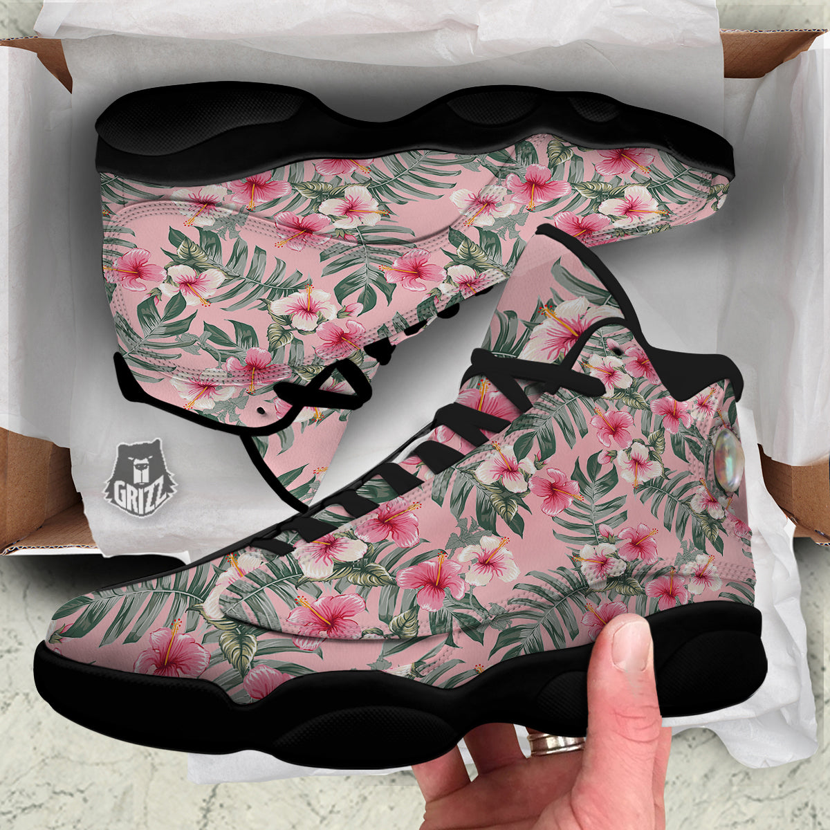 Flower Frangipani Tropical Print Pattern Black Basketball Shoes-grizzshop