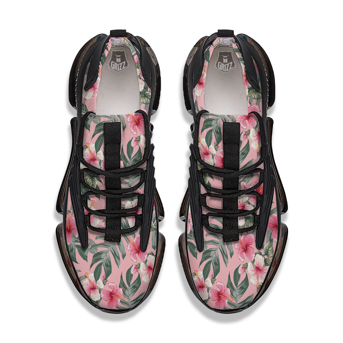 Flower Frangipani Tropical Print Pattern Black Gym Shoes-grizzshop