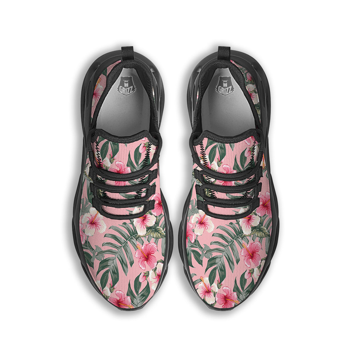 Flower Frangipani Tropical Print Pattern Black Running Shoes-grizzshop