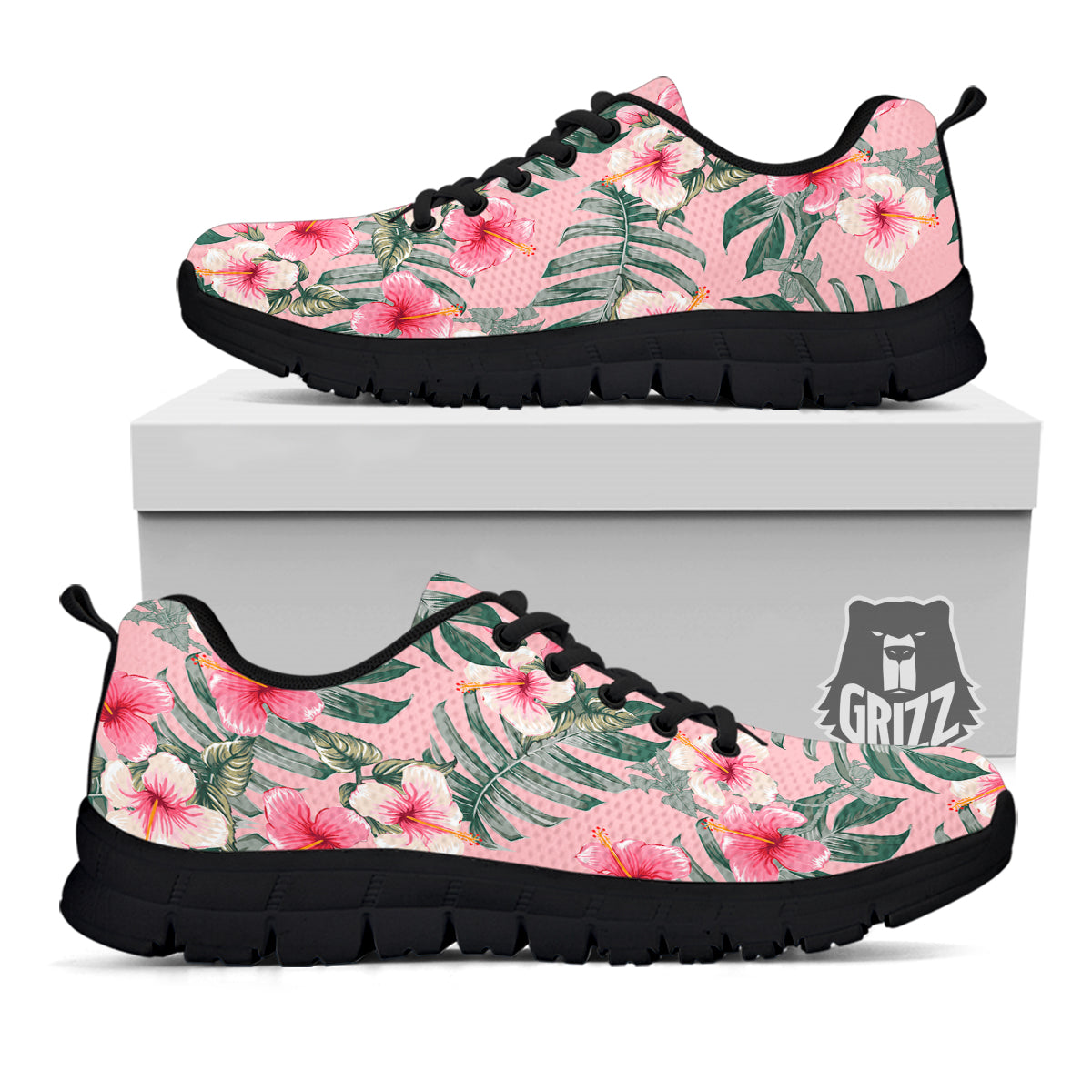 Flower Frangipani Tropical Print Pattern Black Sneaker-grizzshop