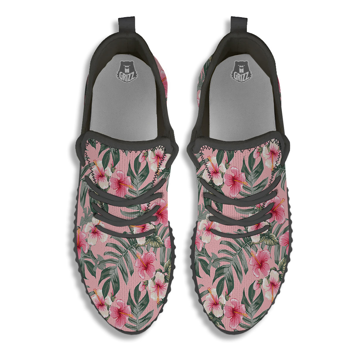 Flower Frangipani Tropical Print Pattern Black Walking Shoes-grizzshop