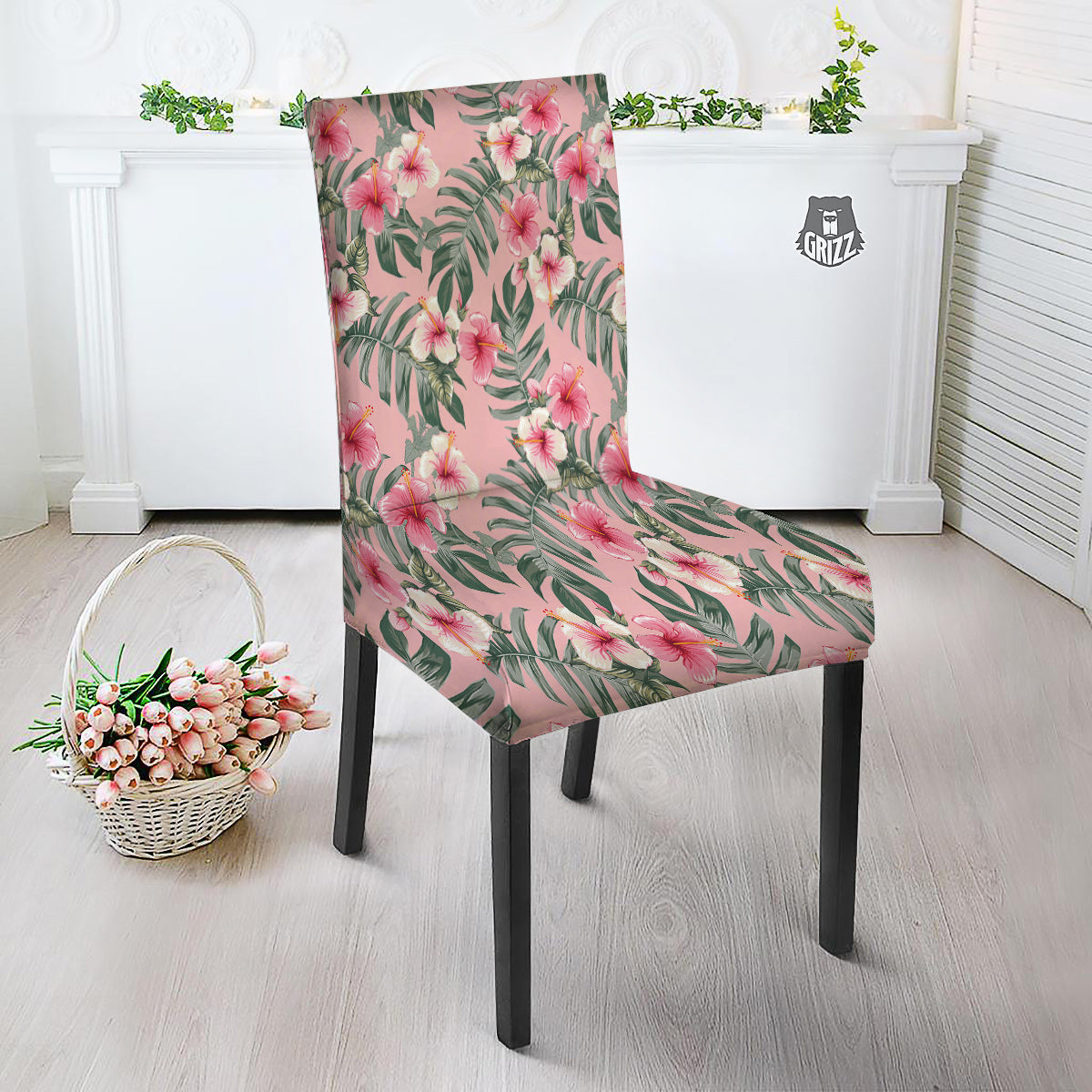 Flower Frangipani Tropical Print Pattern Dining Chair Slipcover-grizzshop