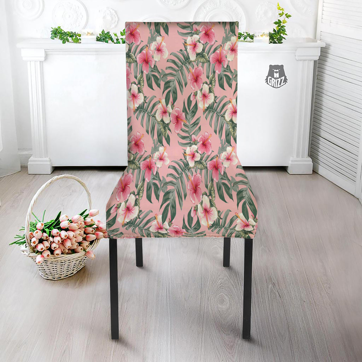 Flower Frangipani Tropical Print Pattern Dining Chair Slipcover-grizzshop