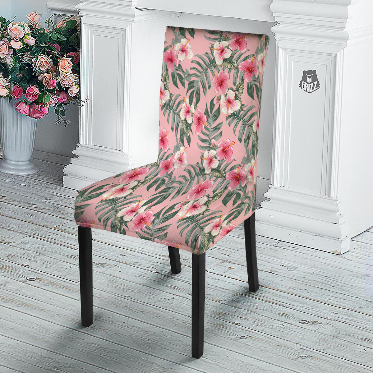 Flower Frangipani Tropical Print Pattern Dining Chair Slipcover-grizzshop