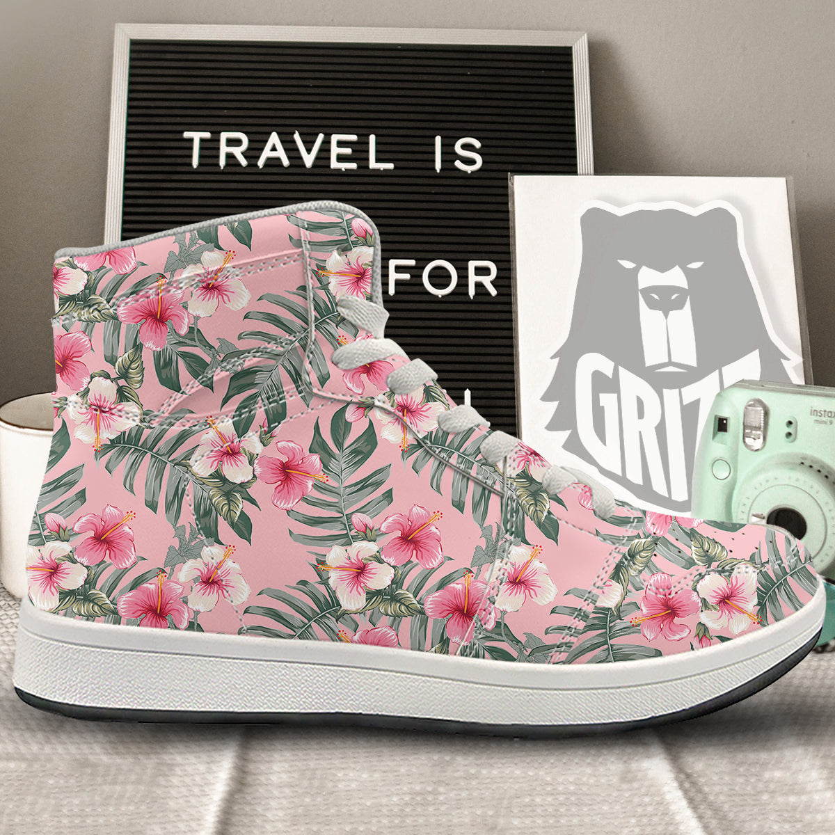 Flower Frangipani Tropical Print Pattern High Top Sneakers-grizzshop