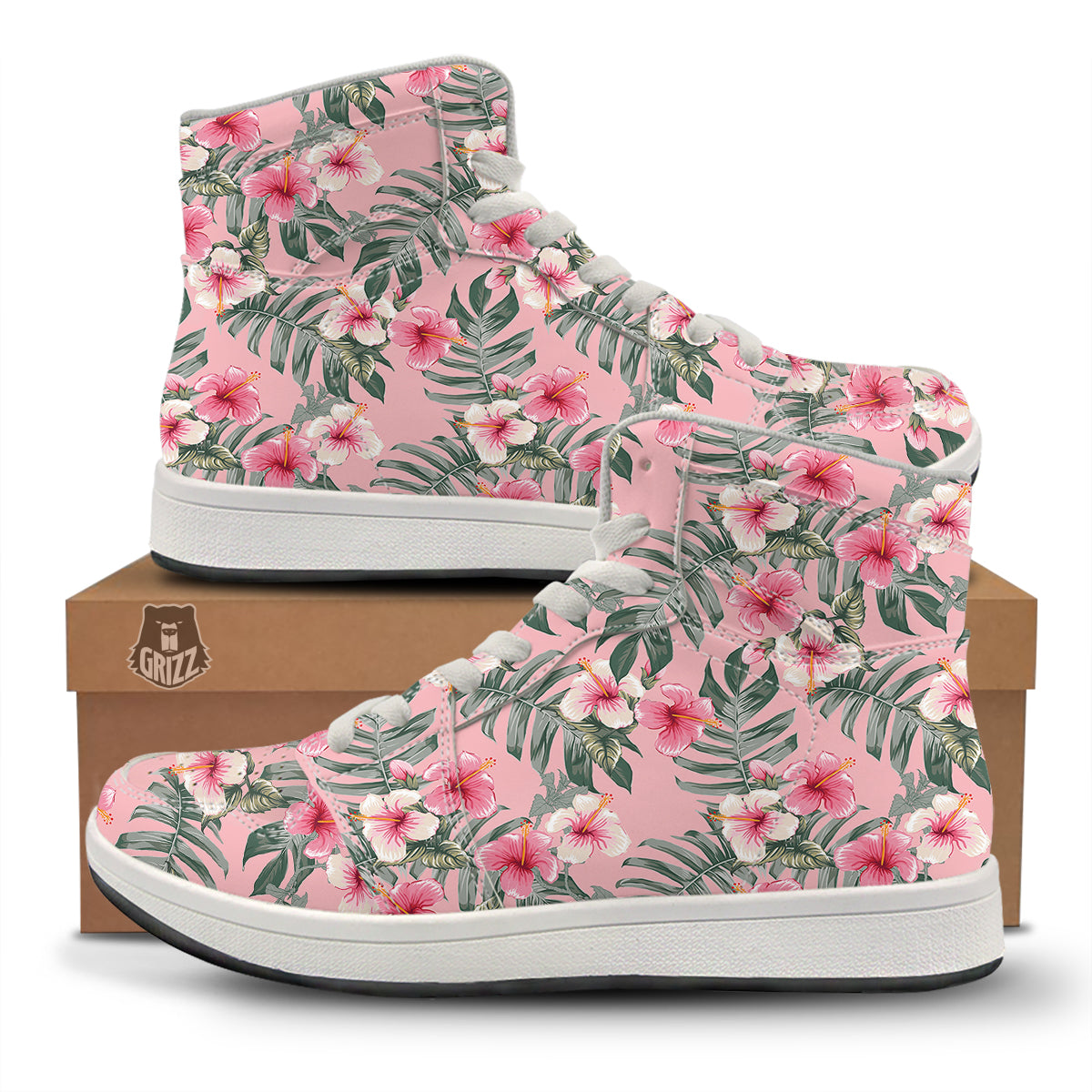 Flower Frangipani Tropical Print Pattern High Top Sneakers-grizzshop