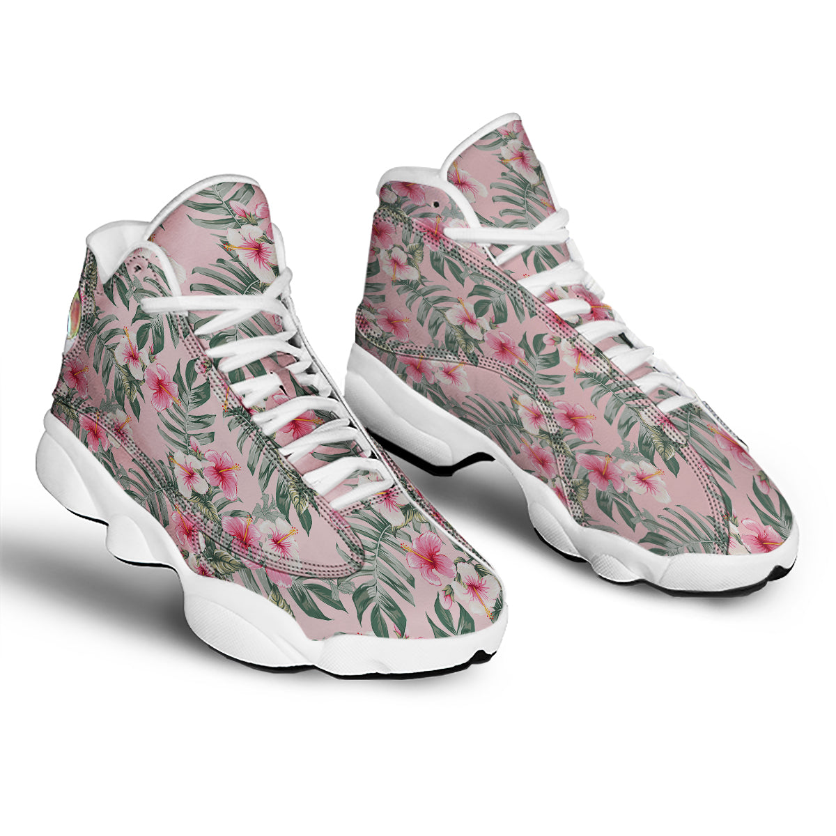 Flower Frangipani Tropical Print Pattern White Basketball Shoes-grizzshop