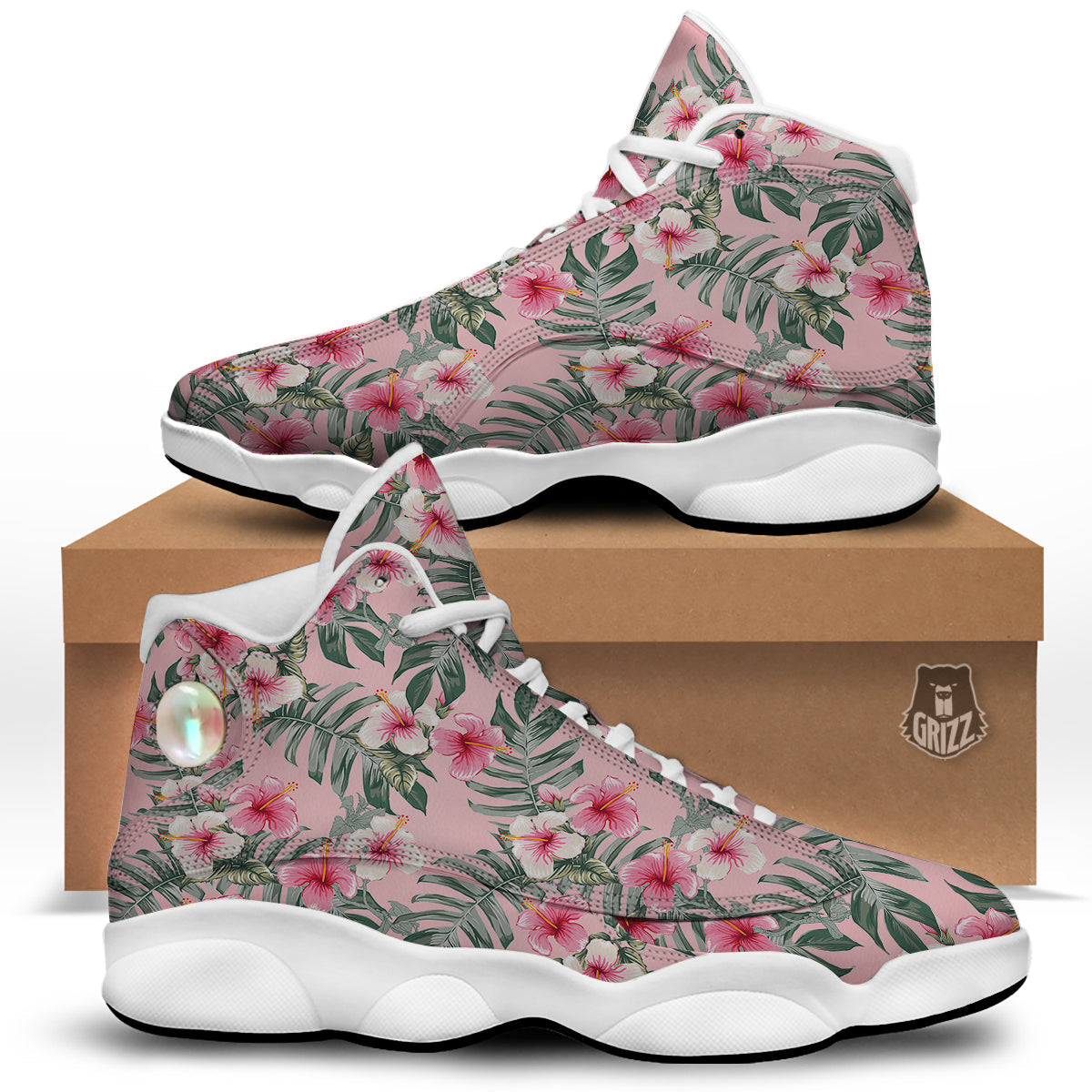 Flower Frangipani Tropical Print Pattern White Basketball Shoes-grizzshop