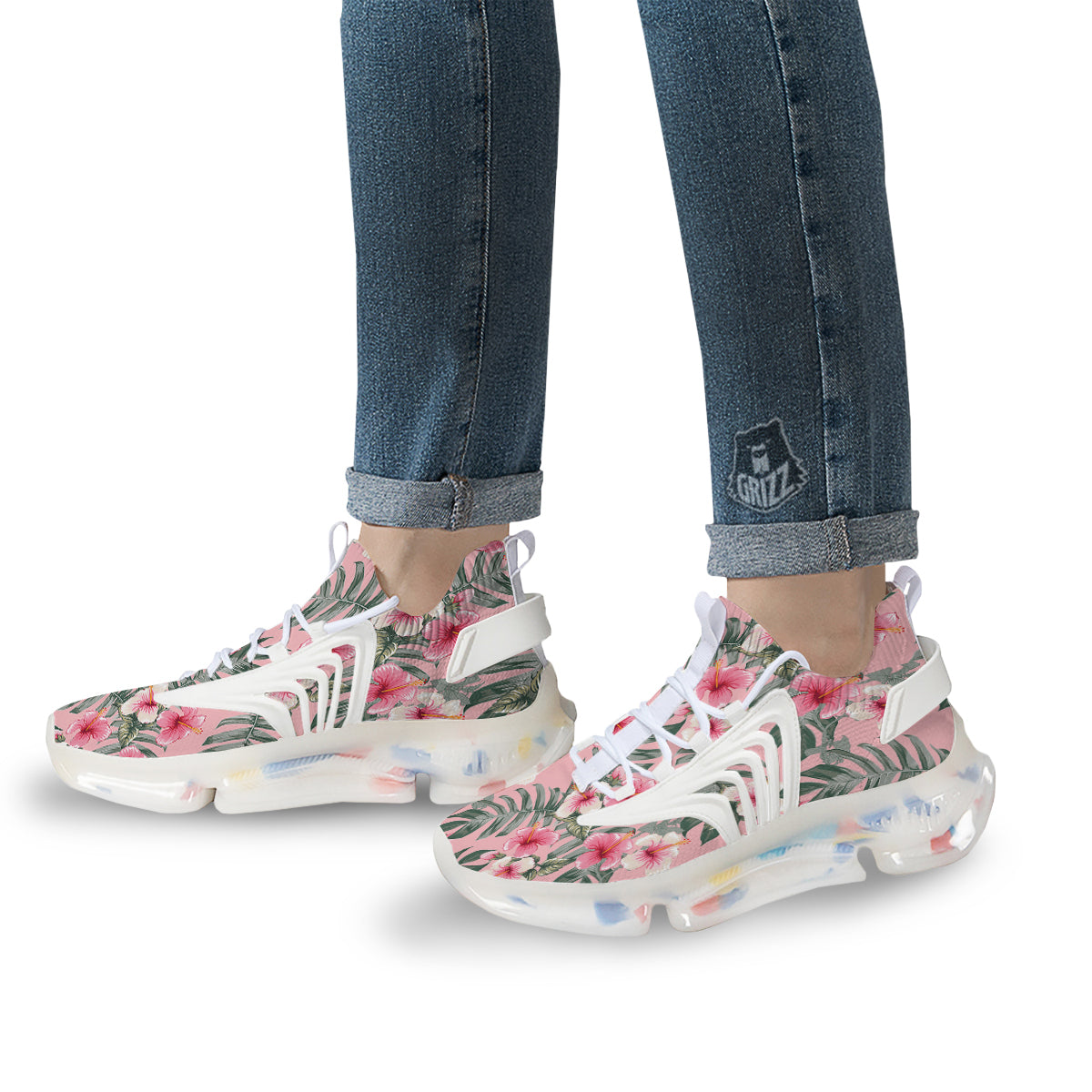 Flower Frangipani Tropical Print Pattern White Gym Shoes-grizzshop