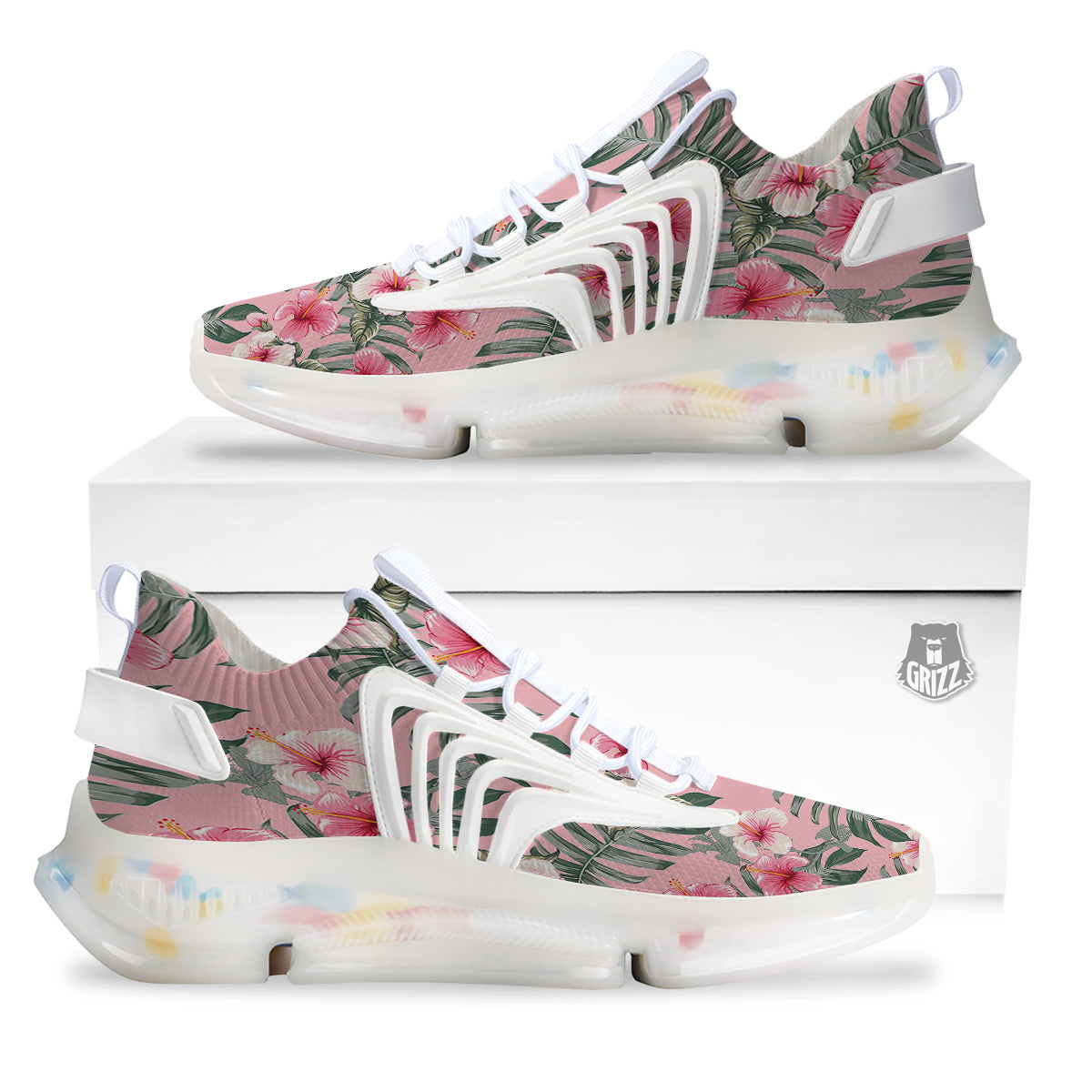 Flower Frangipani Tropical Print Pattern White Gym Shoes-grizzshop