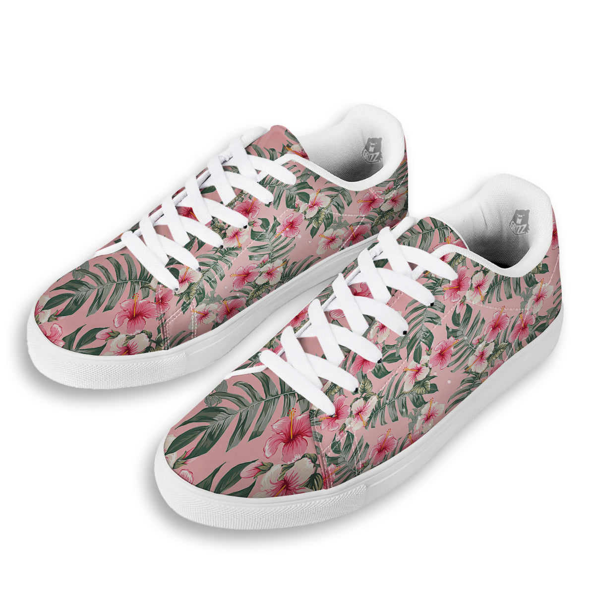 Flower Frangipani Tropical Print Pattern White Low Top Sneakers-grizzshop