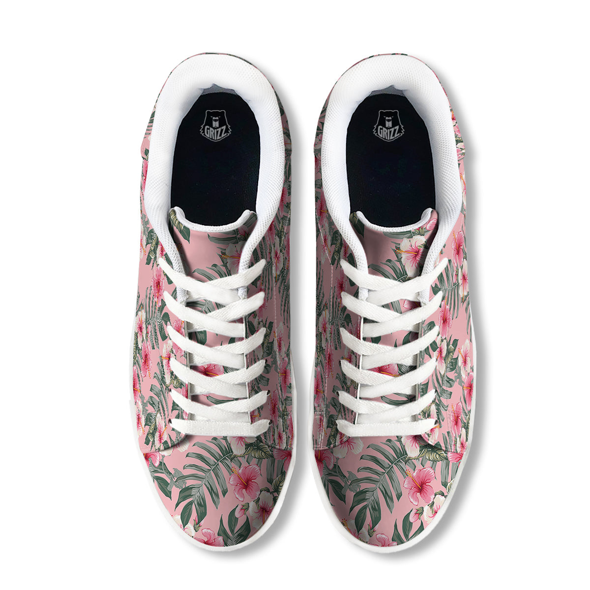 Flower Frangipani Tropical Print Pattern White Low Top Sneakers-grizzshop