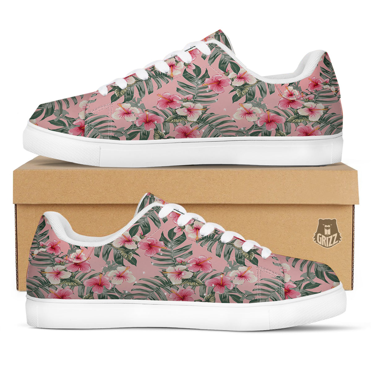 Flower Frangipani Tropical Print Pattern White Low Top Sneakers-grizzshop