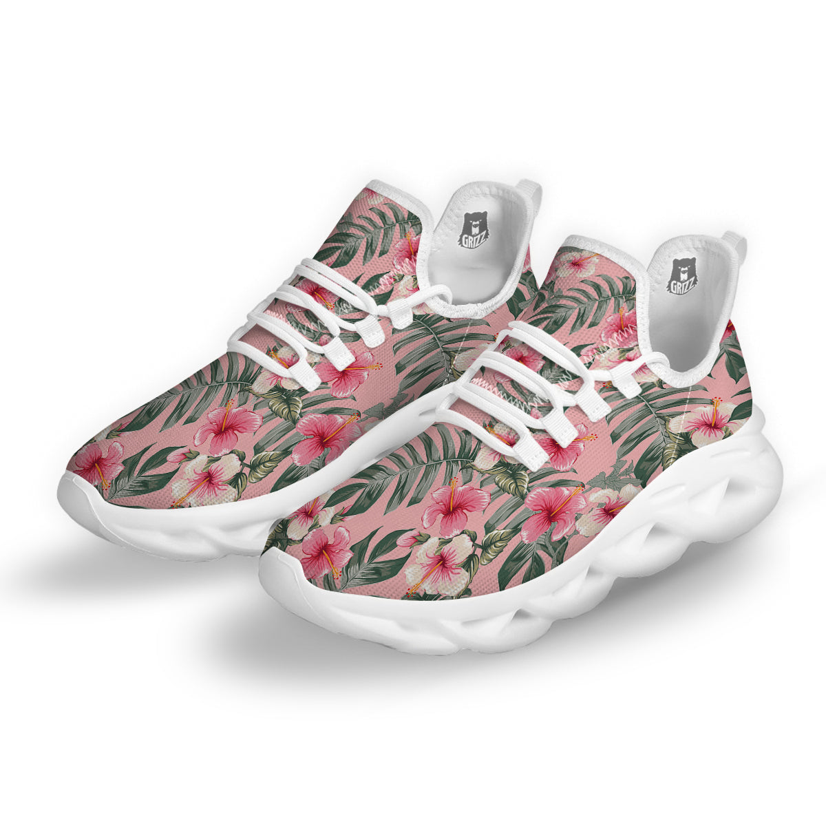 Flower Frangipani Tropical Print Pattern White Running Shoes-grizzshop