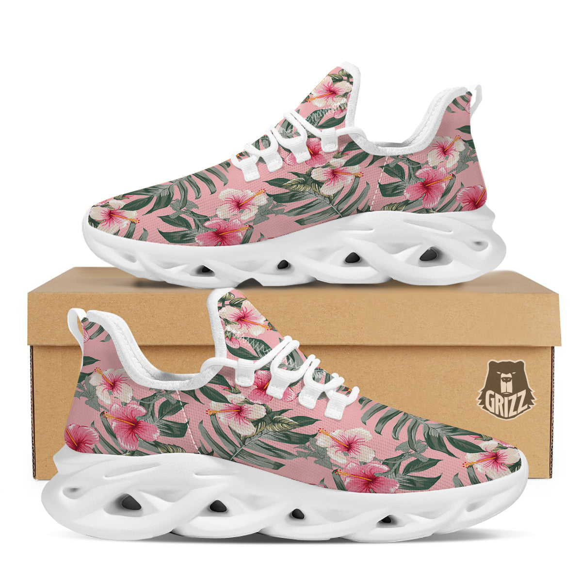 Flower Frangipani Tropical Print Pattern White Running Shoes-grizzshop