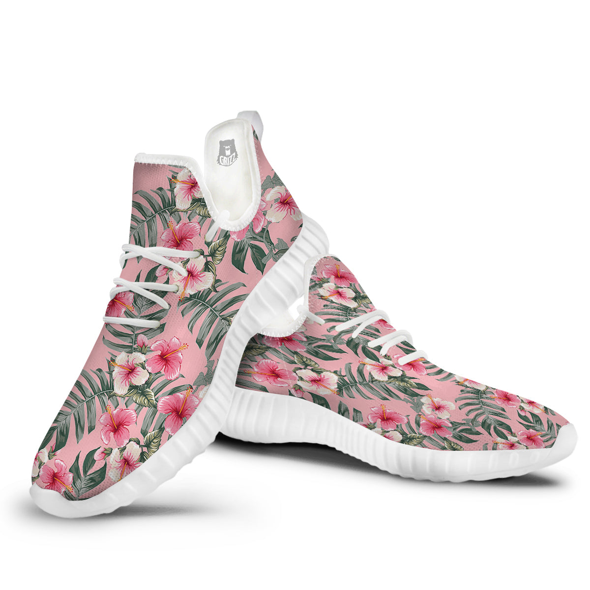 Flower Frangipani Tropical Print Pattern White Walking Shoes-grizzshop