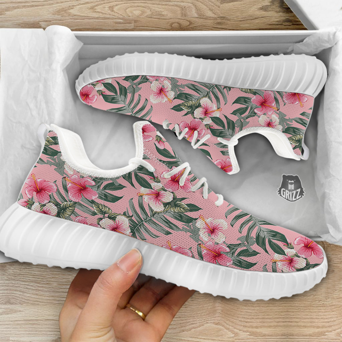 Flower Frangipani Tropical Print Pattern White Walking Shoes-grizzshop
