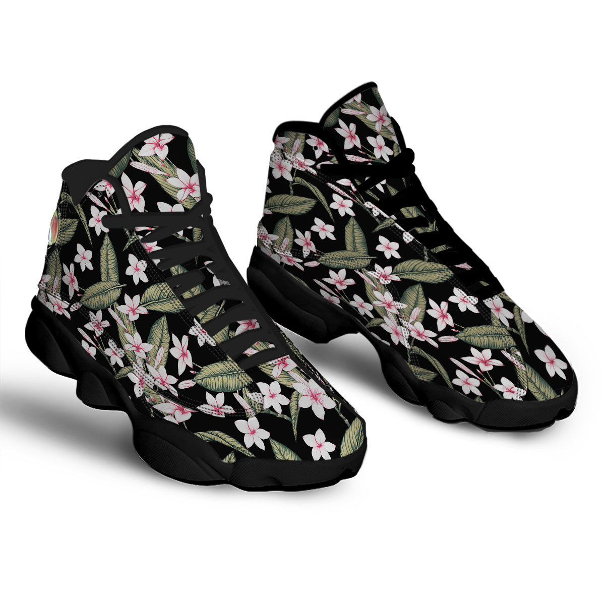 Flower Frangipani Watercolor Print Pattern Black Basketball Shoes-grizzshop