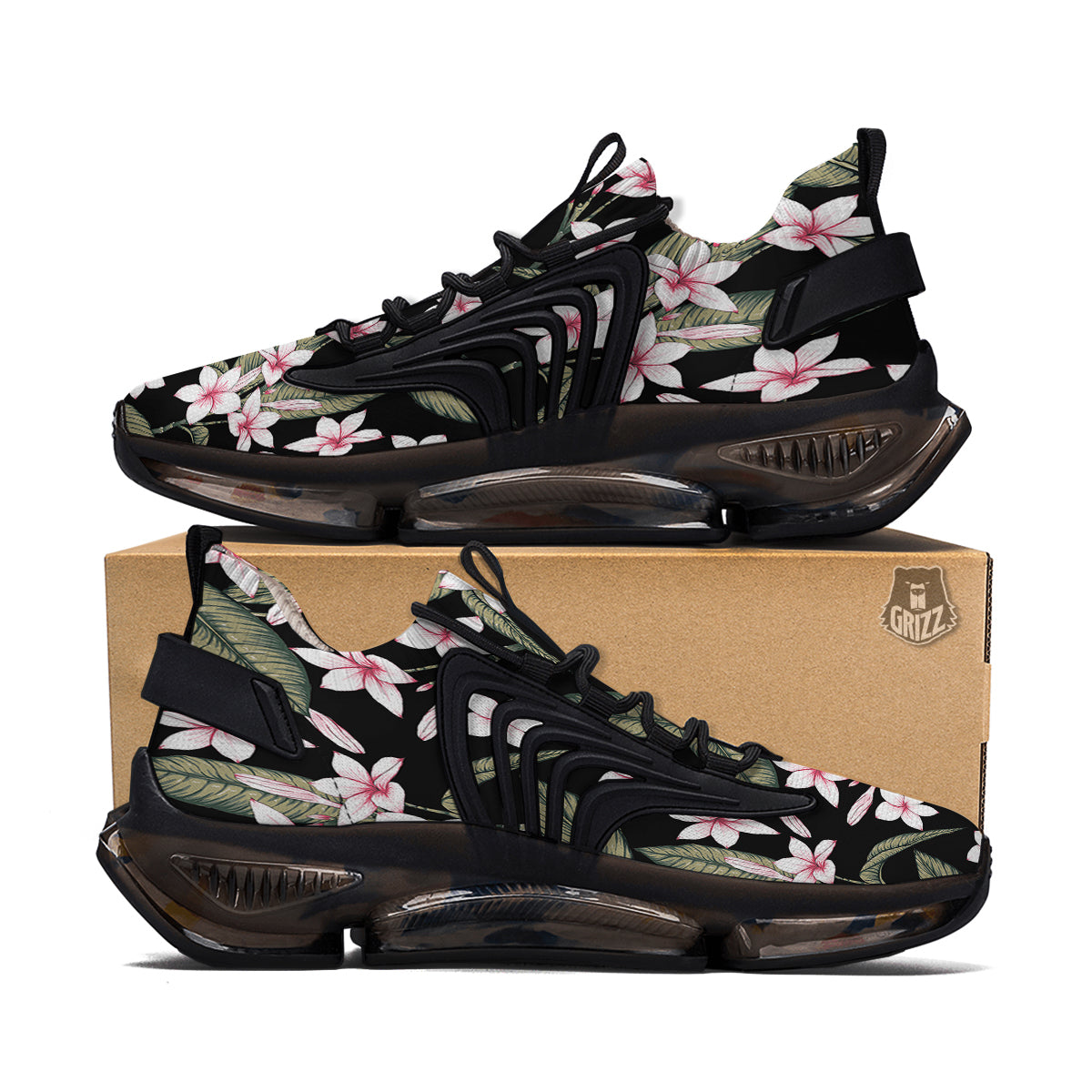 Flower Frangipani Watercolor Print Pattern Black Gym Shoes-grizzshop