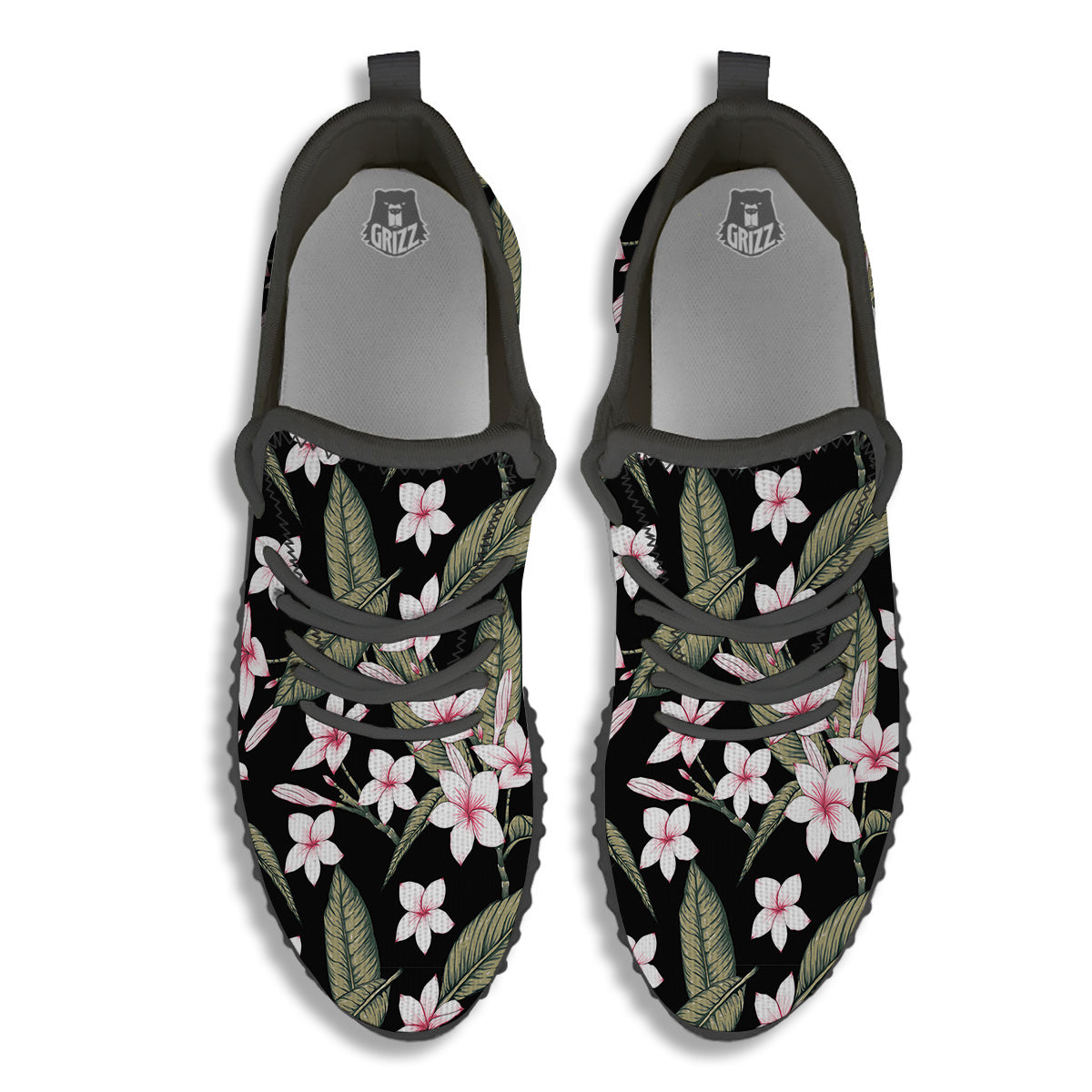 Flower Frangipani Watercolor Print Pattern Black Walking Shoes-grizzshop