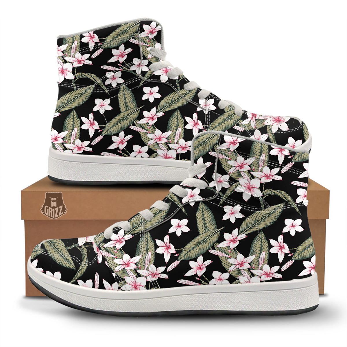 Flower Frangipani Watercolor Print Pattern High Top Sneakers-grizzshop