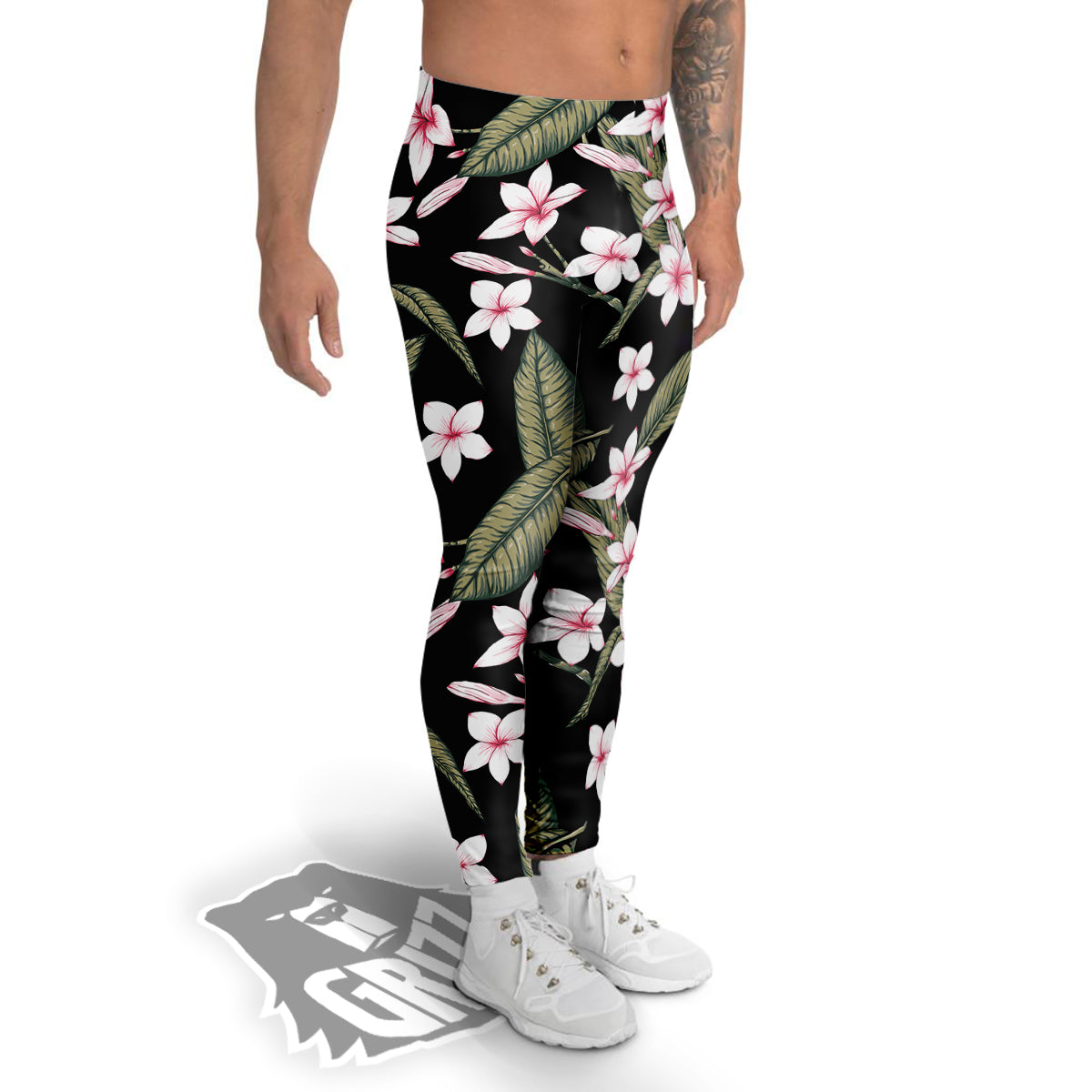 Flower Frangipani Watercolor Print Pattern Men's Leggings-grizzshop