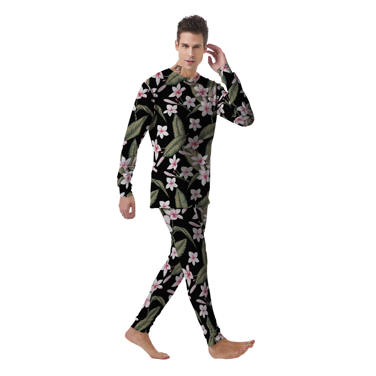 Flower Frangipani Watercolor Print Pattern Men's Pajamas-grizzshop