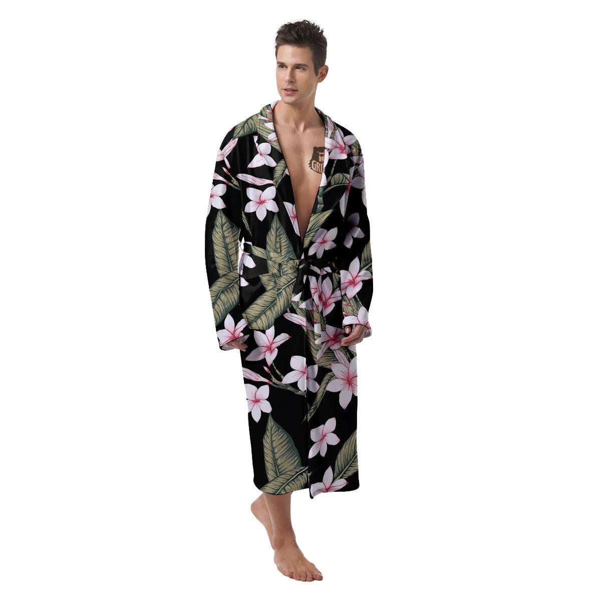 Flower Frangipani Watercolor Print Pattern Men's Robe-grizzshop