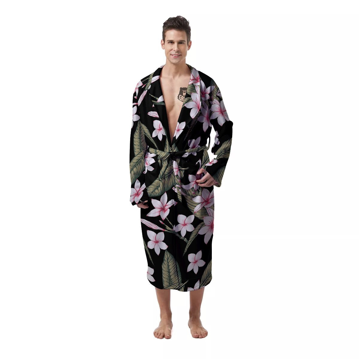 Flower Frangipani Watercolor Print Pattern Men's Robe-grizzshop