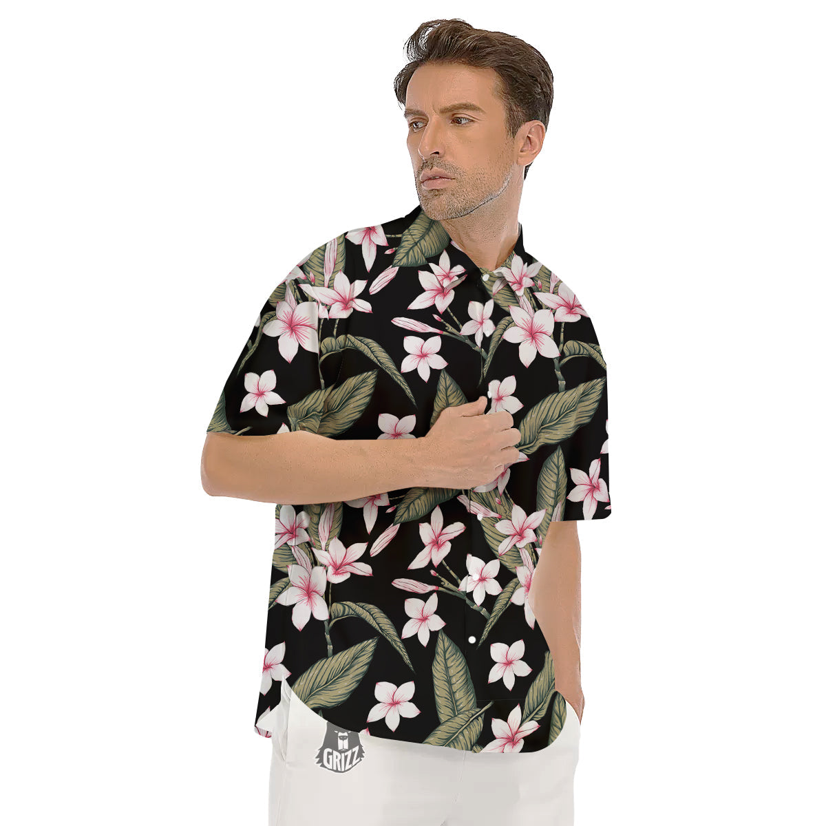 Flower Frangipani Watercolor Print Pattern Men's Short Sleeve Shirts-grizzshop