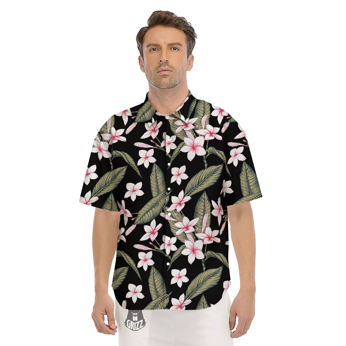 Flower Frangipani Watercolor Print Pattern Men's Short Sleeve Shirts-grizzshop