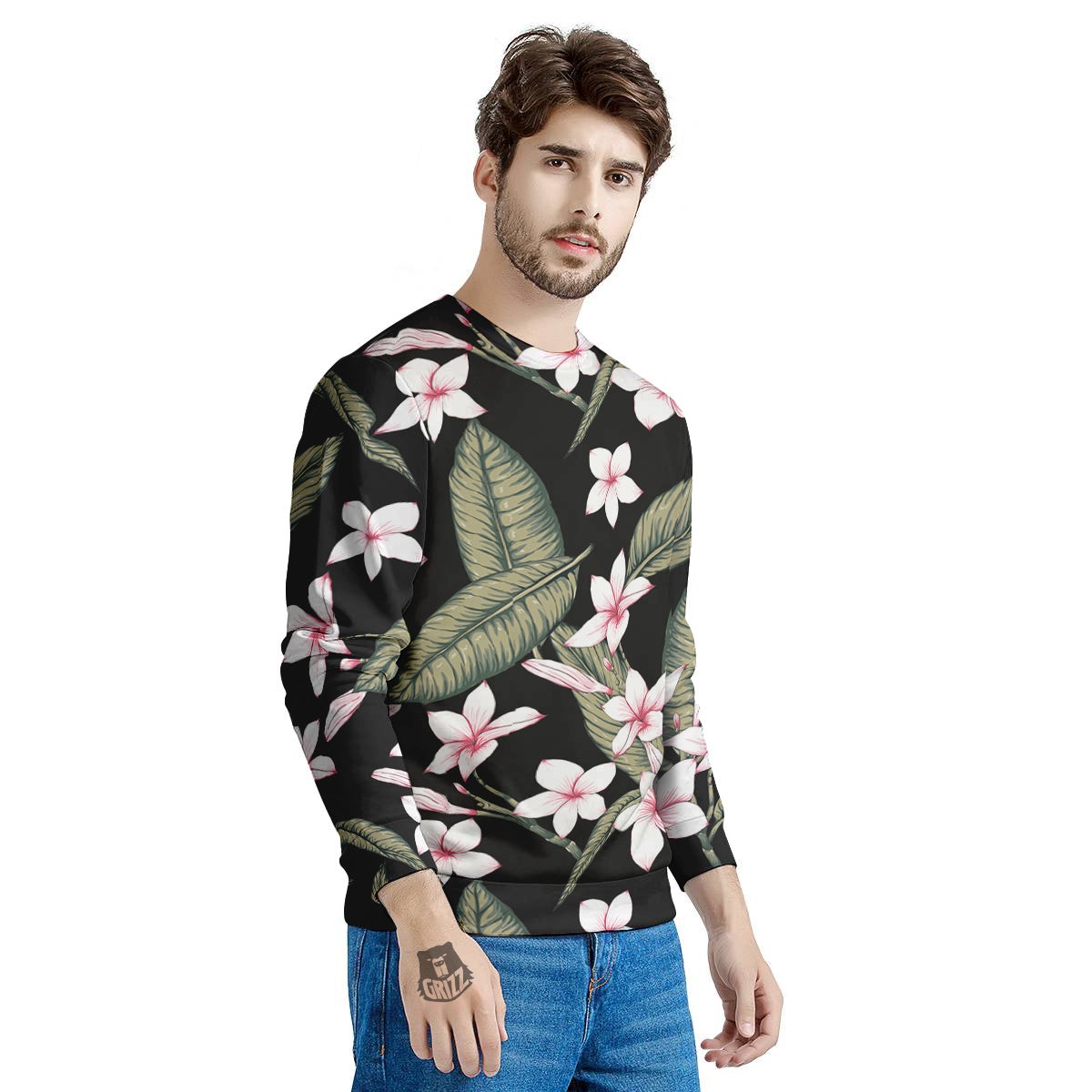 Flower Frangipani Watercolor Print Pattern Men's Sweatshirt-grizzshop