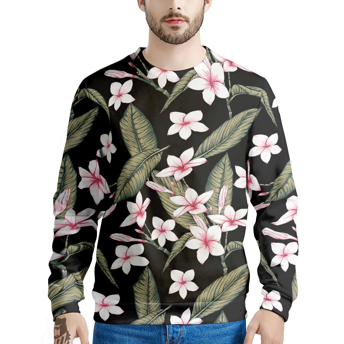 Flower Frangipani Watercolor Print Pattern Men's Sweatshirt-grizzshop