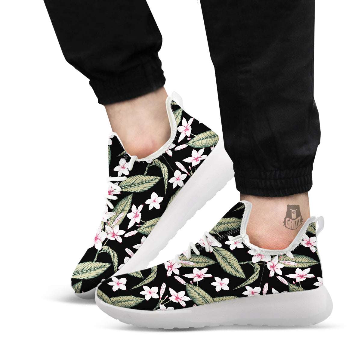 Flower Frangipani Watercolor Print Pattern White Athletic Shoes-grizzshop