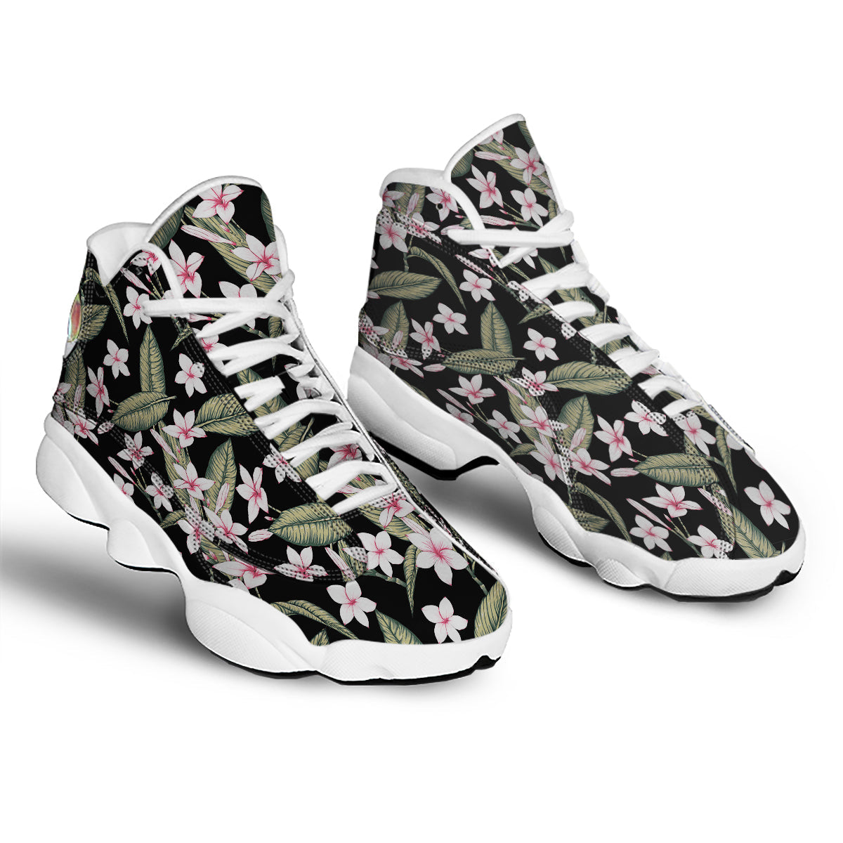 Flower Frangipani Watercolor Print Pattern White Basketball Shoes-grizzshop