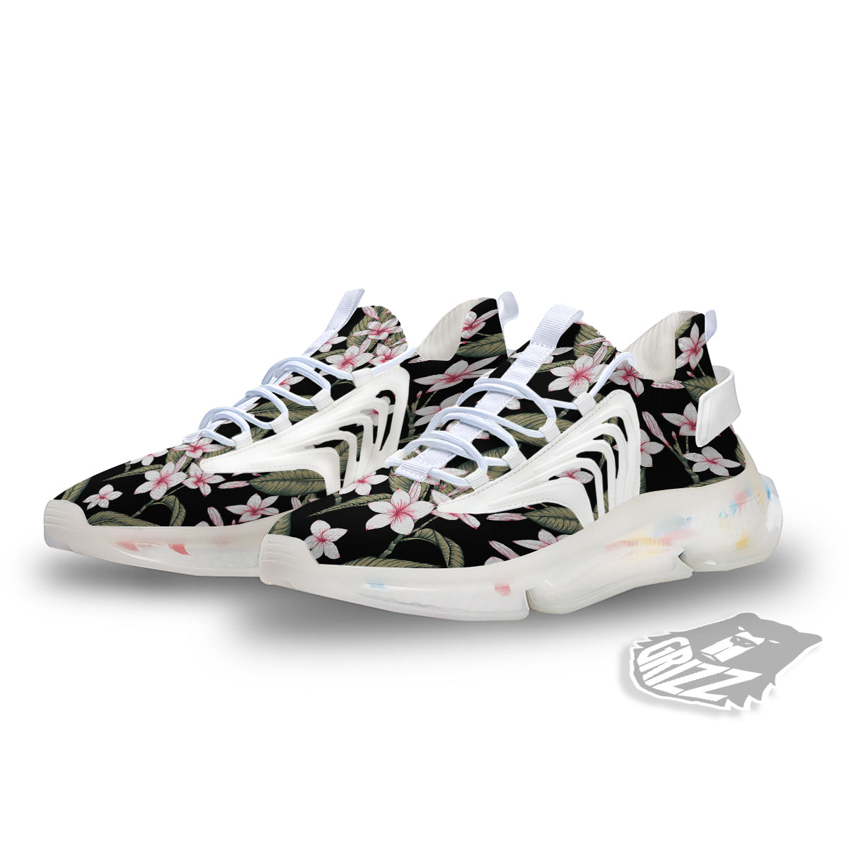 Flower Frangipani Watercolor Print Pattern White Gym Shoes-grizzshop