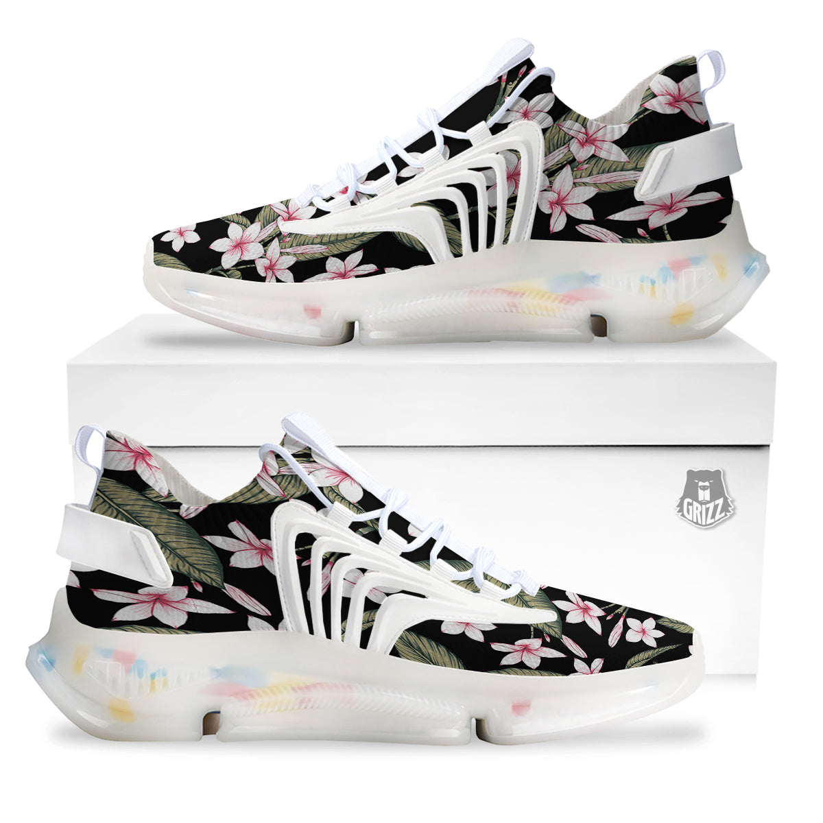 Flower Frangipani Watercolor Print Pattern White Gym Shoes-grizzshop