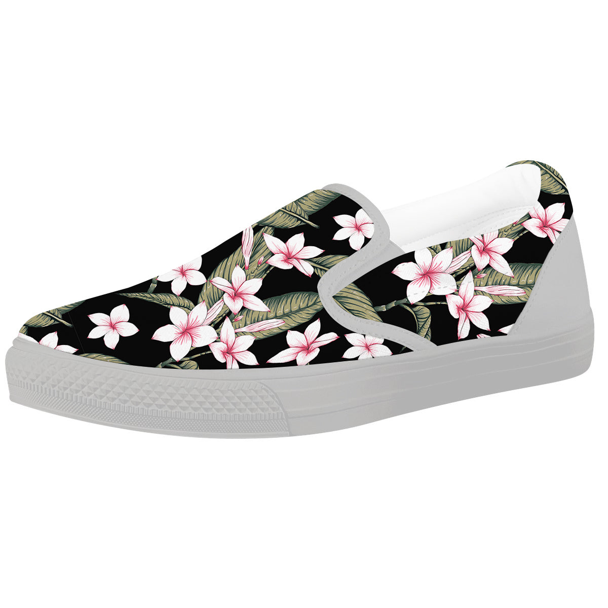 Flower Frangipani Watercolor Print Pattern White Slip On Shoes-grizzshop