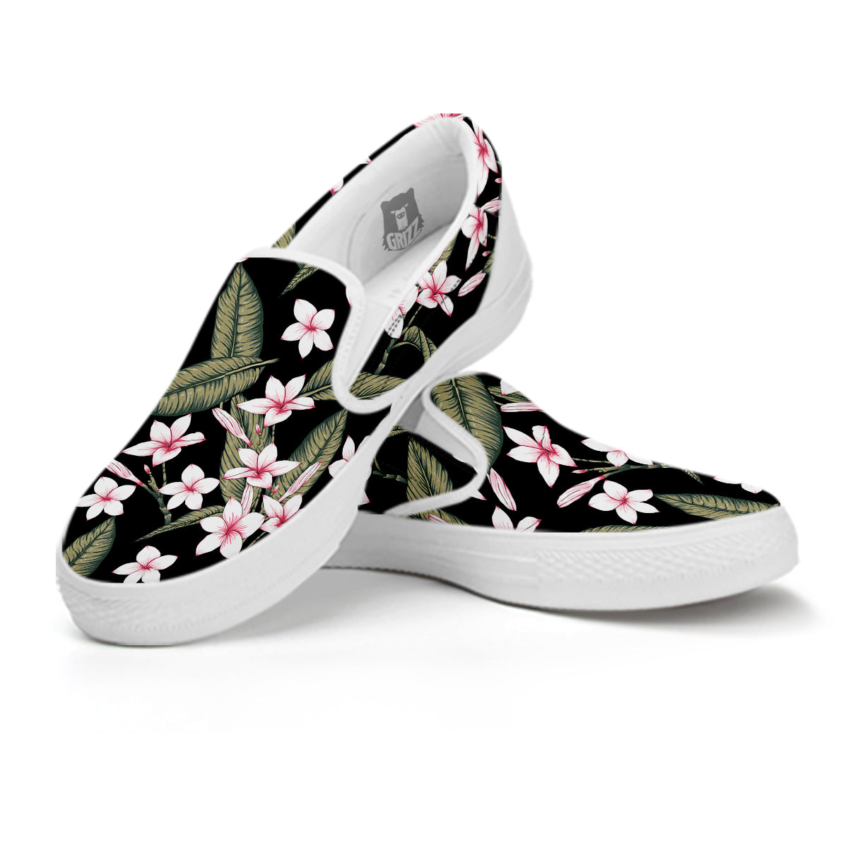 Flower Frangipani Watercolor Print Pattern White Slip On Shoes-grizzshop