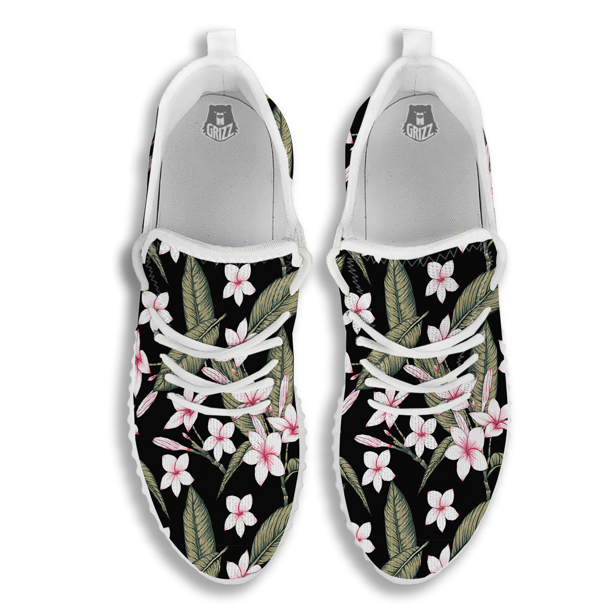 Flower Frangipani Watercolor Print Pattern White Walking Shoes-grizzshop