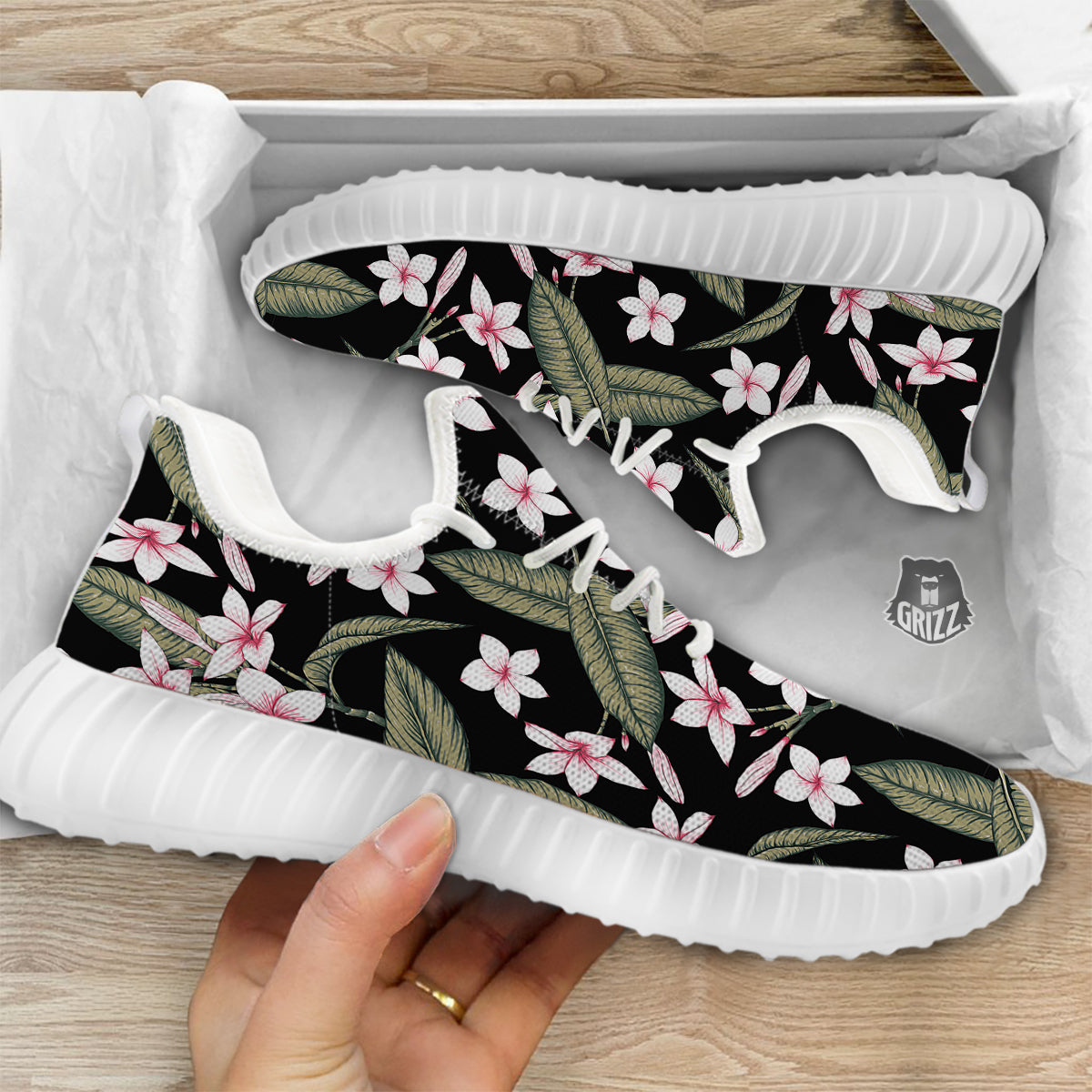 Flower Frangipani Watercolor Print Pattern White Walking Shoes-grizzshop